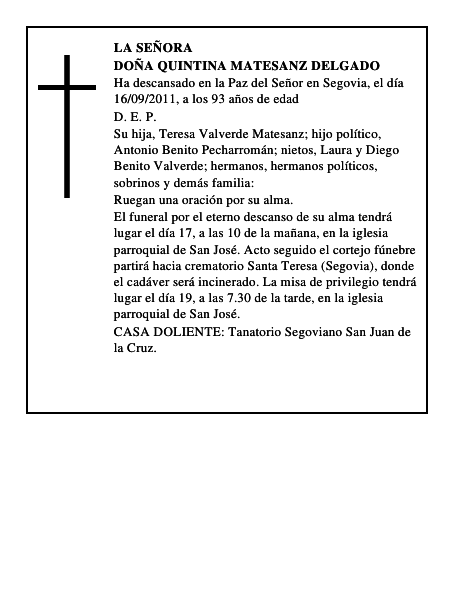 Doña Quintina Matesanz Delgado