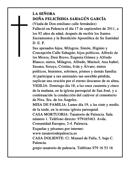 Doña Felicísima Sahagún García
