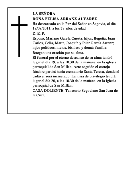 Doña Felisa Arranz Álvarez