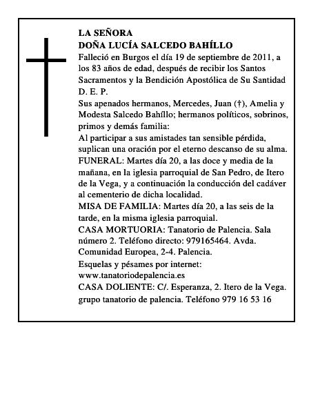 Doña Lucía Salcedo Bahíllo