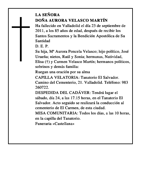 Doña Aurora Velasco Martín