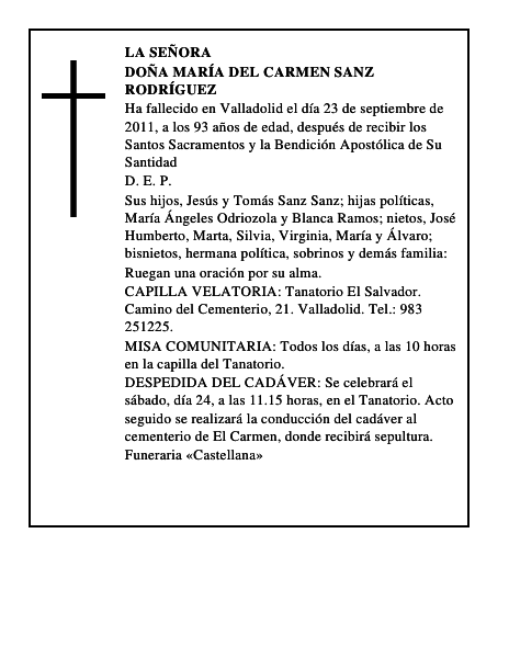 Doña María del Carmen Sanz Rodríguez