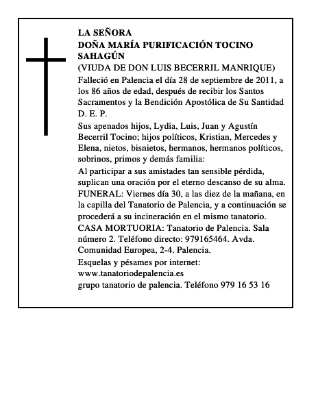 Doña María Purificación Tocino Sahagún