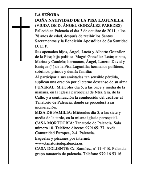 Doña Natividad de la Pisa Lagunilla