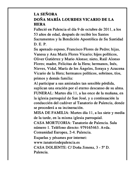 Doña María Lourdes Vicario de la Hera