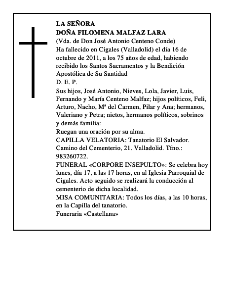 Doña Filomena Malfaz Lara