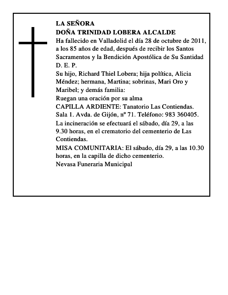 Doña Trinidad Lobera Alcalde