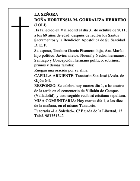 Doña Hortensia M. Gordaliza Herrero