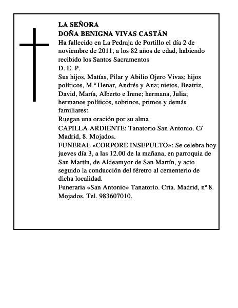 Doña Benigna Vivas Castán