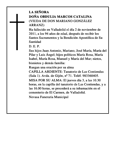 Doña Obdulia Marcos Catalina