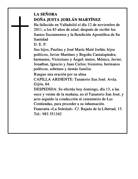 Doña Justa Jorlán Martínez