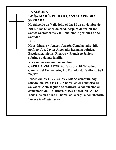 Doña María Piedad Cantalapiedra Serrada