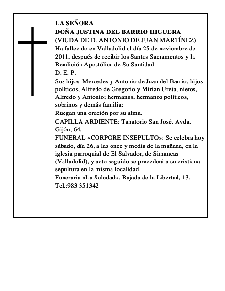 Doña Justina del Barrio Higuera