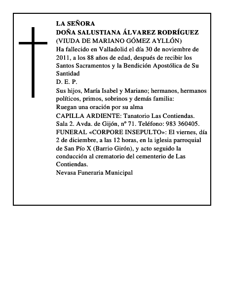 Doña Salustiana Álvarez Rodríguez