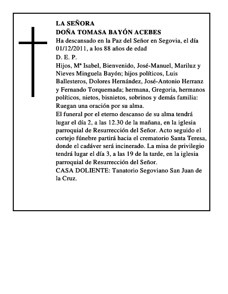 Doña Tomasa Bayón Acebes