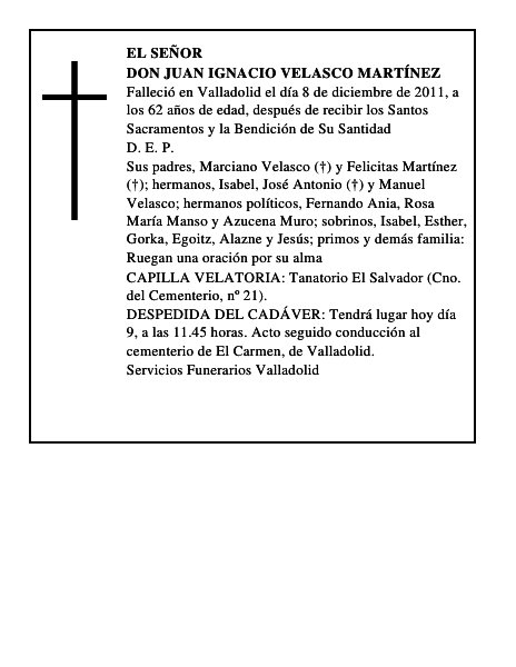 Don Juan Ignacio Velasco Martínez
