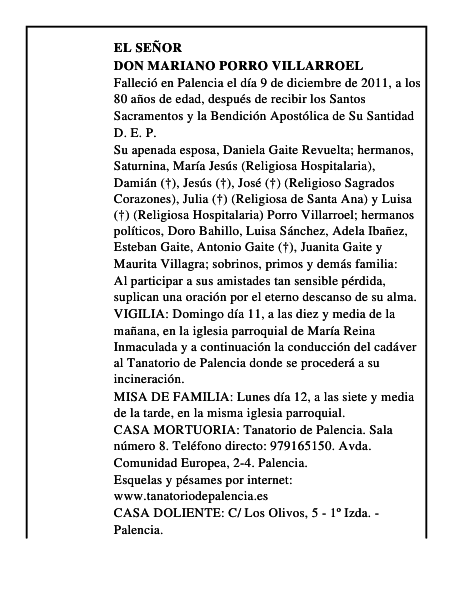 Don Mariano Porro Villarroel