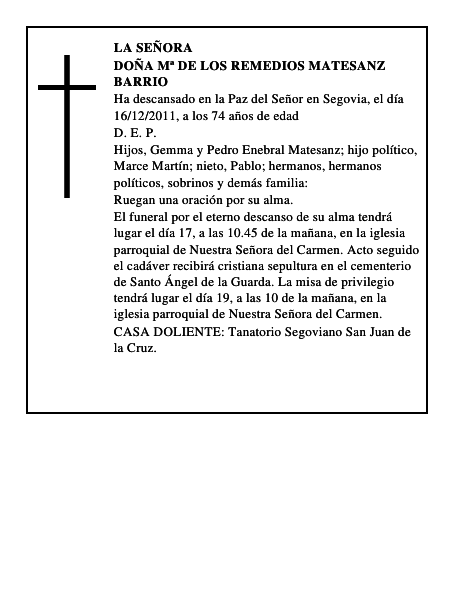 Doña Mª de los Remedios Matesanz Barrio