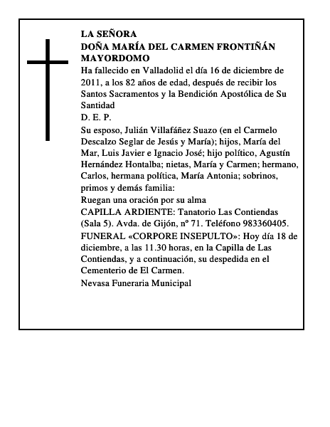 Doña María del Carmen Frontiñán Mayordomo