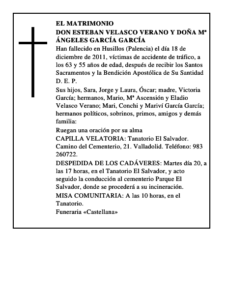 Don Esteban Velasco Verano y Doña Mª Ángeles García García