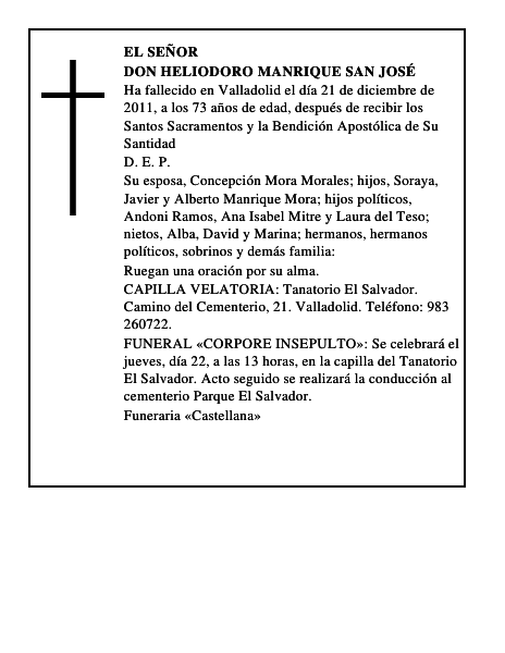 Don Heliodoro Manrique San José