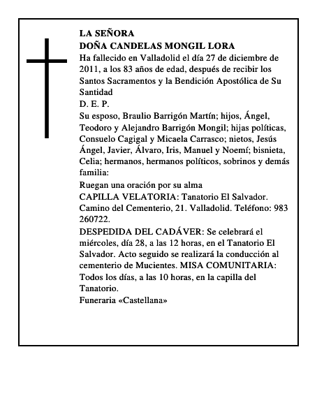 Doña Candelas Mongil Lora