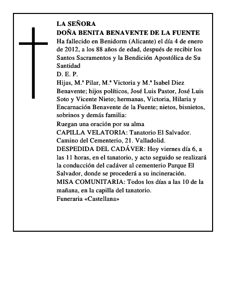 Doña Benita Benavente de la Fuente