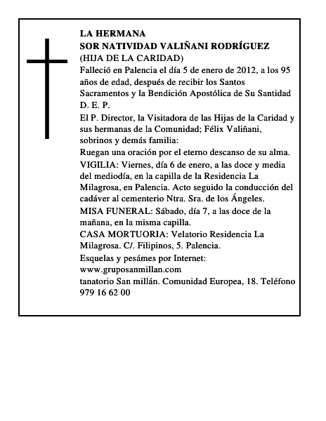 Sor Natividad Valiñani Rodríguez