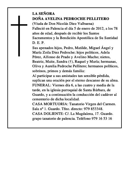 Doña Avelina Pedroche Pellitero