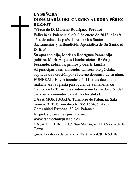 Doña María del Carmen Aurora Pérez Bernot