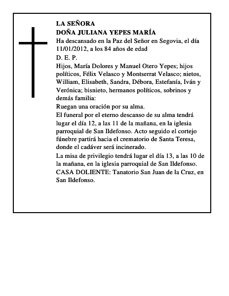 Doña Juliana Yepes María
