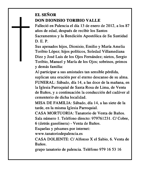 Don Dionisio Toribio Valle