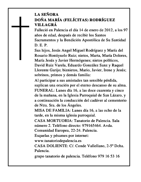 Doña María (Felícitas) Rodríguez Villagrá