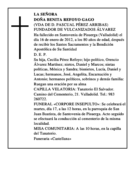 Doña Benita Refoyo Gago