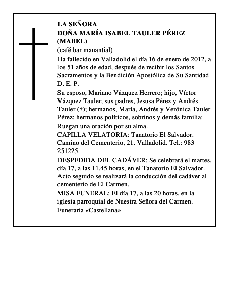 Doña María Isabel Tauler Pérez (Mabel)