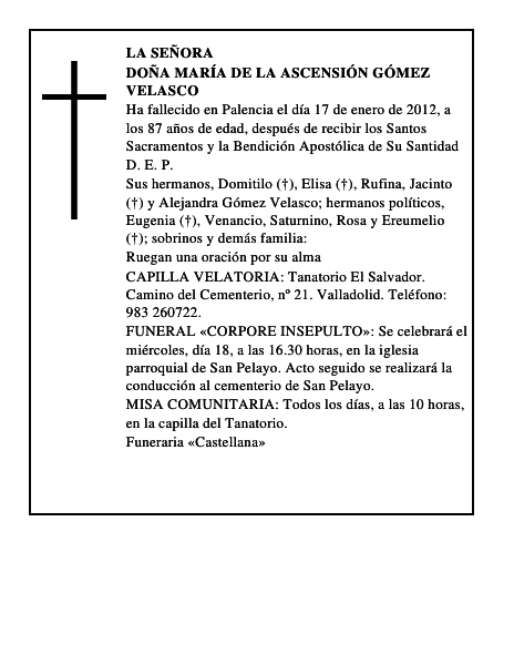 Doña María de la Ascensión Gómez Velasco