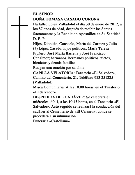 Doña Tomasa Casado Corona
