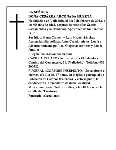 Doña Cesárea Arconada Huerta