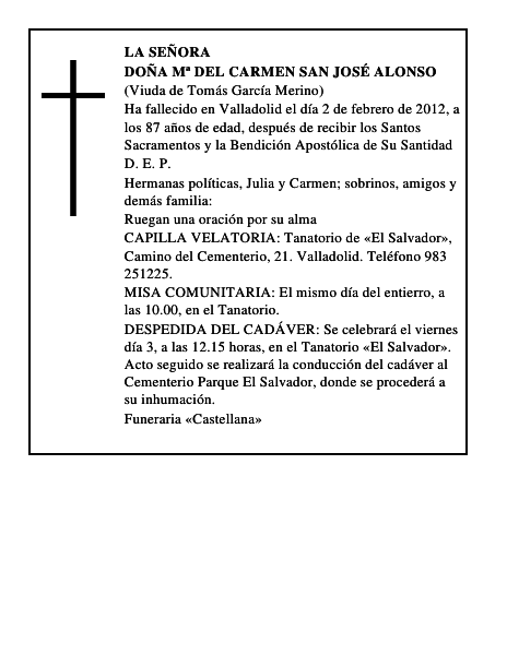 Doña Mª del Carmen San José Alonso