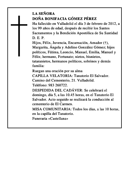 Doña Bonifacia Gómez Pérez