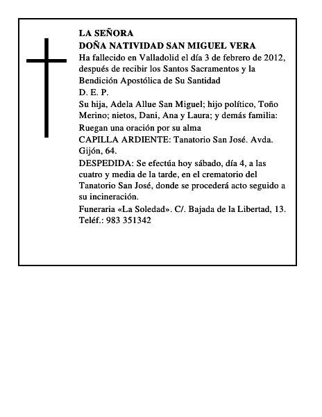 Doña Natividad San Miguel Vera