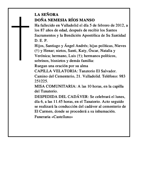 Doña Nemesia Ríos Manso