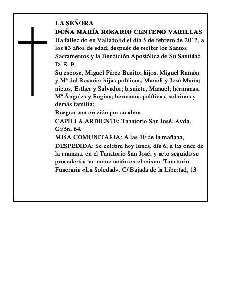 Doña María Rosario Centeno Varillas