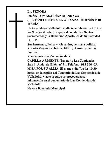 Doña Tomasa Díaz Mendaza