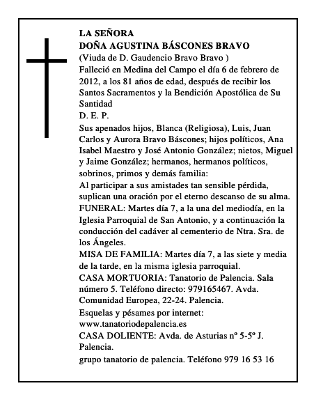 Doña Agustina Báscones Bravo