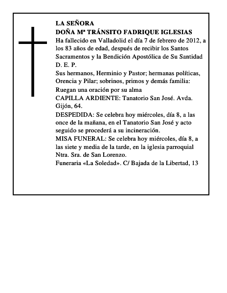 Doña Mª Tránsito Fadrique Iglesias