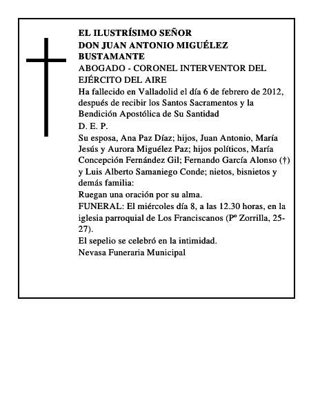 Don Juan Antonio Miguélez Bustamante