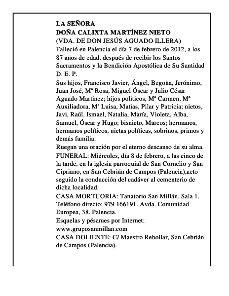 Doña Calixta Martínez Nieto