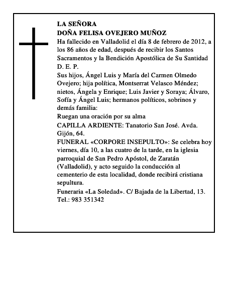 Doña Felisa Ovejero Muñoz