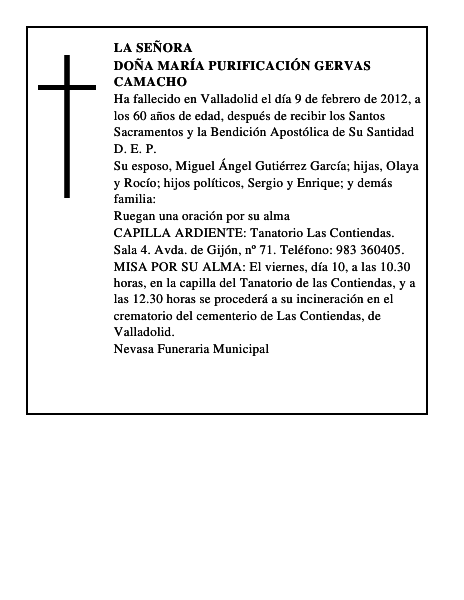 Doña María Purificación Gervas Camacho